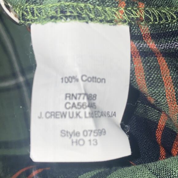 J.Crew Women’s Green Tartan Plaid Embroidered 100% Cotton Boho Blouse Size 6 - Picture 7 of 7